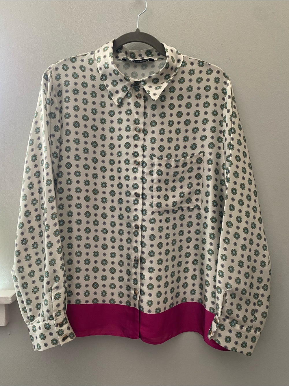 Zara Feminine Button Down with a beautiful green print